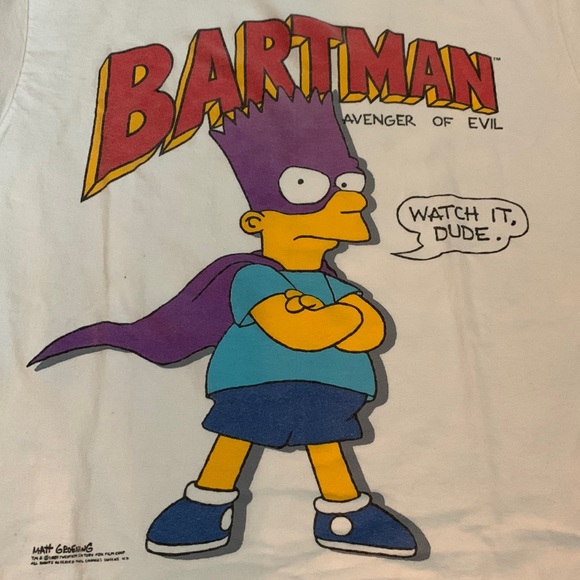 Bartman Shirt Bart Simpson Avenger Of Evil Watch it Dude 1989 Matt Groening vtg - Picture 7 of 7